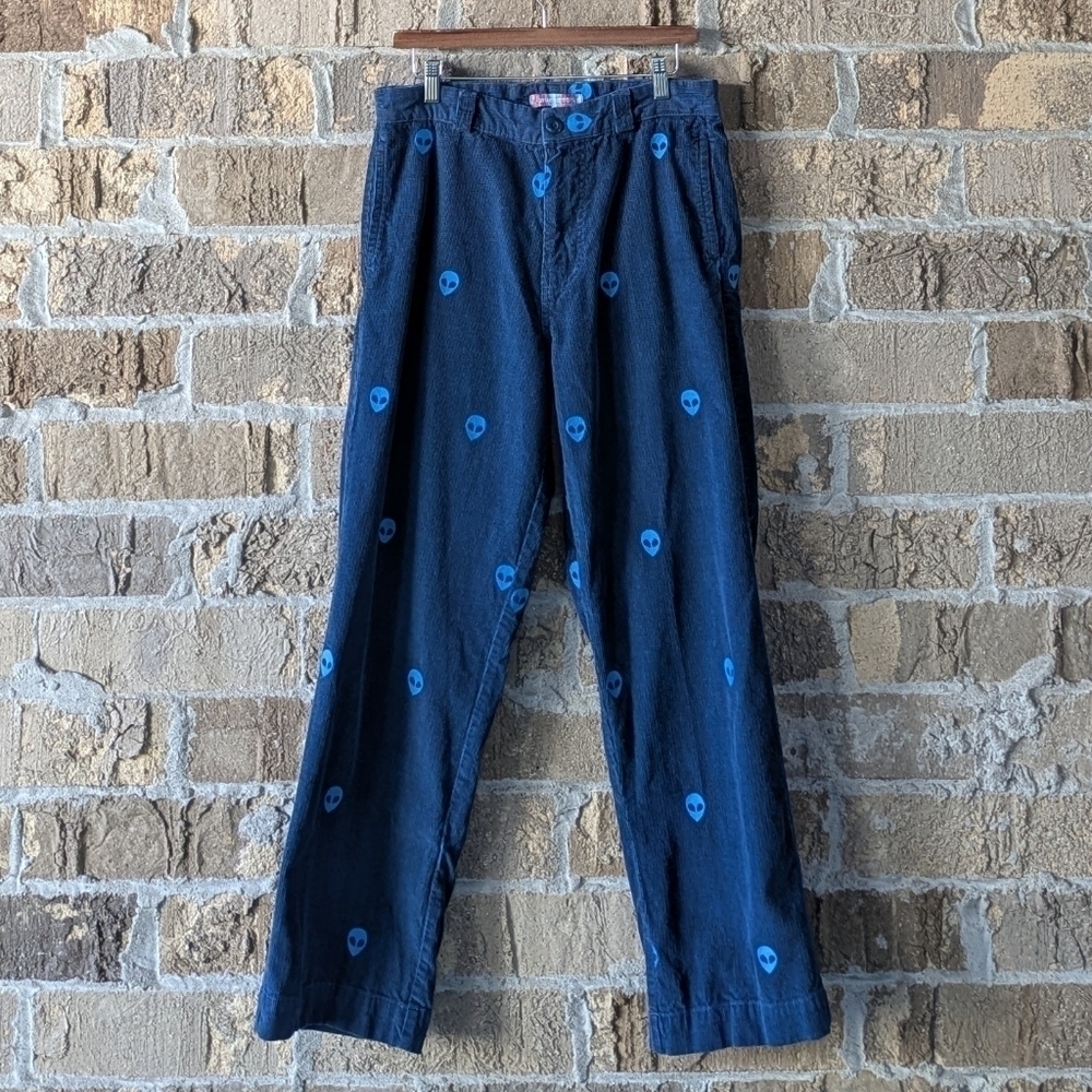 Urban Outfitters Dark Blue Corduroy Alien Embroidered Pants Size 30